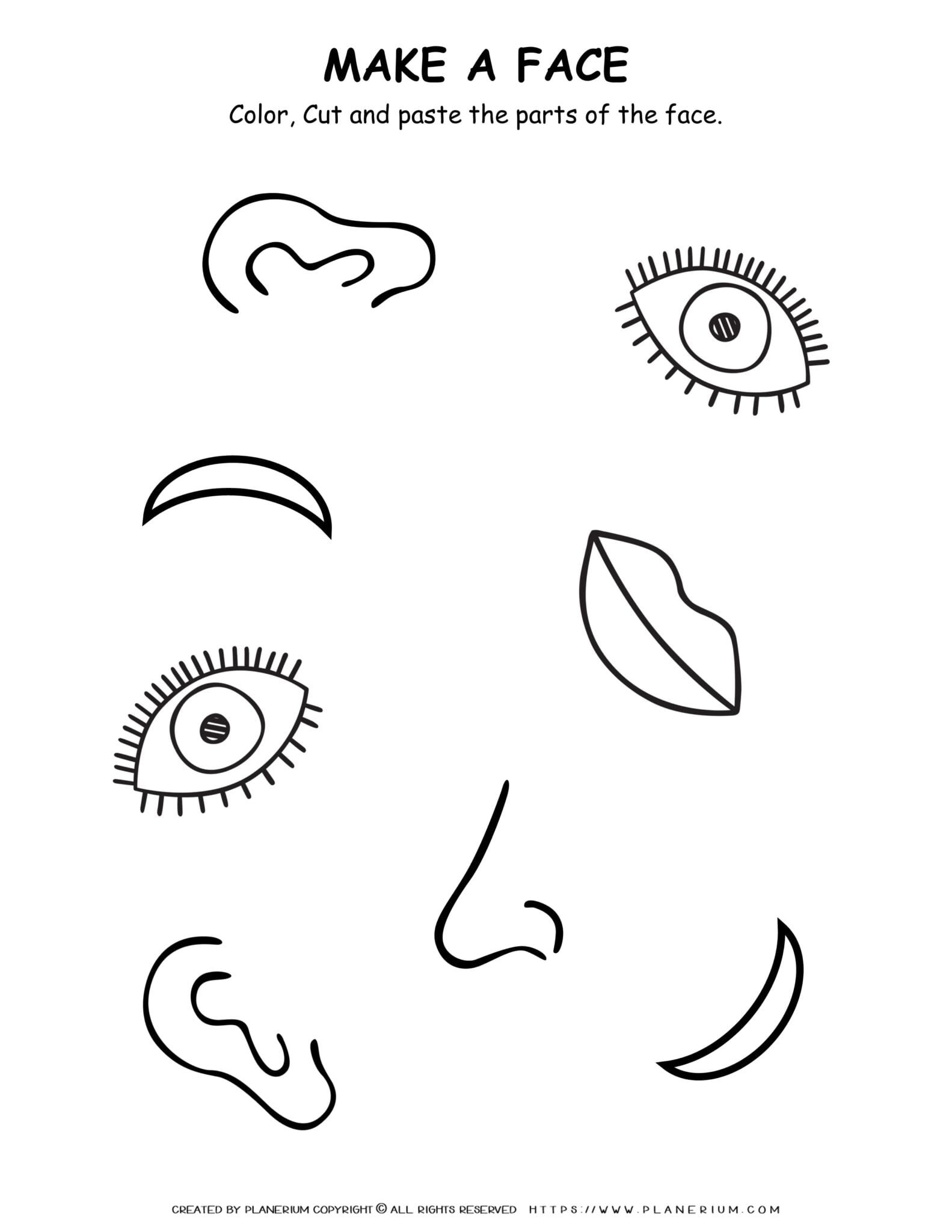 Science Worksheet - Face Parts | Planerium for Printable Parts Of The Face Cut And Paste