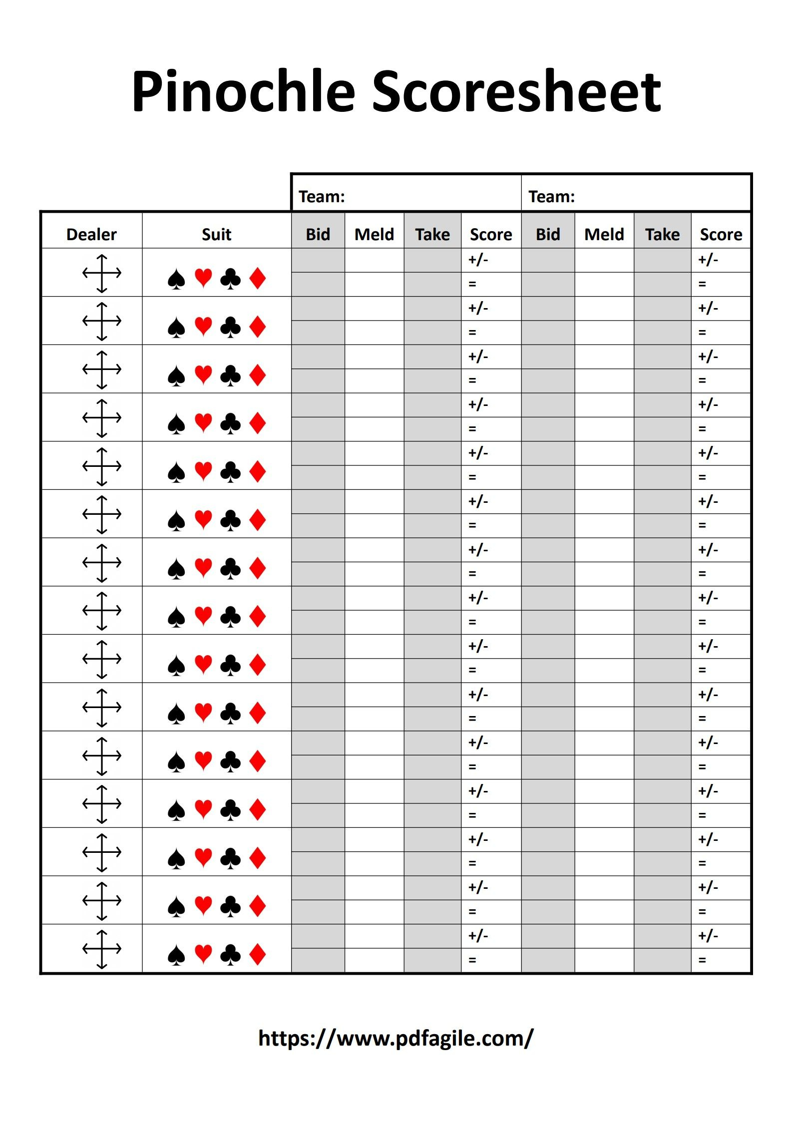 Scoresheet Pdf Templates | Pdf Agile inside Free Printable Pinochle Score Sheet
