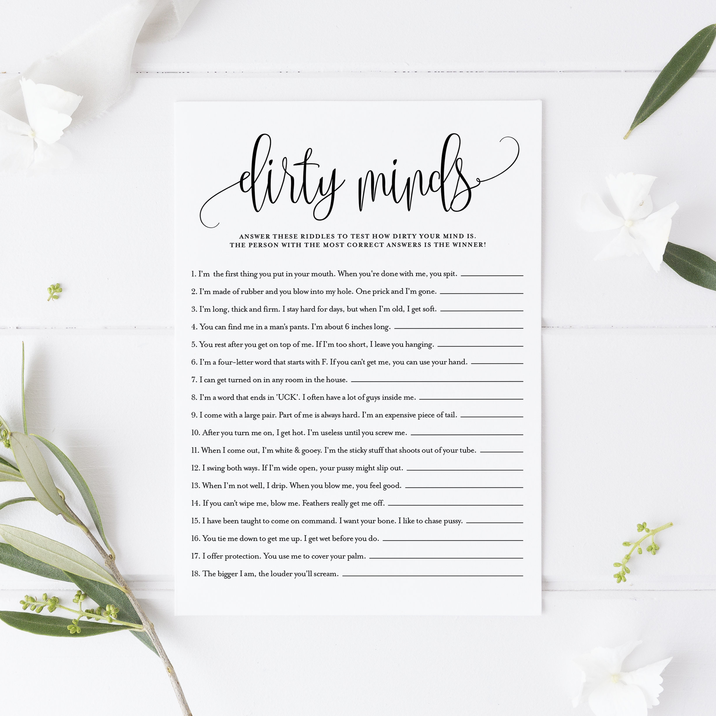 Script Dirty Minds Spiel Karte - Schmutzige Rätsel Bachelorette pertaining to Dirty Minds Game Printable Free