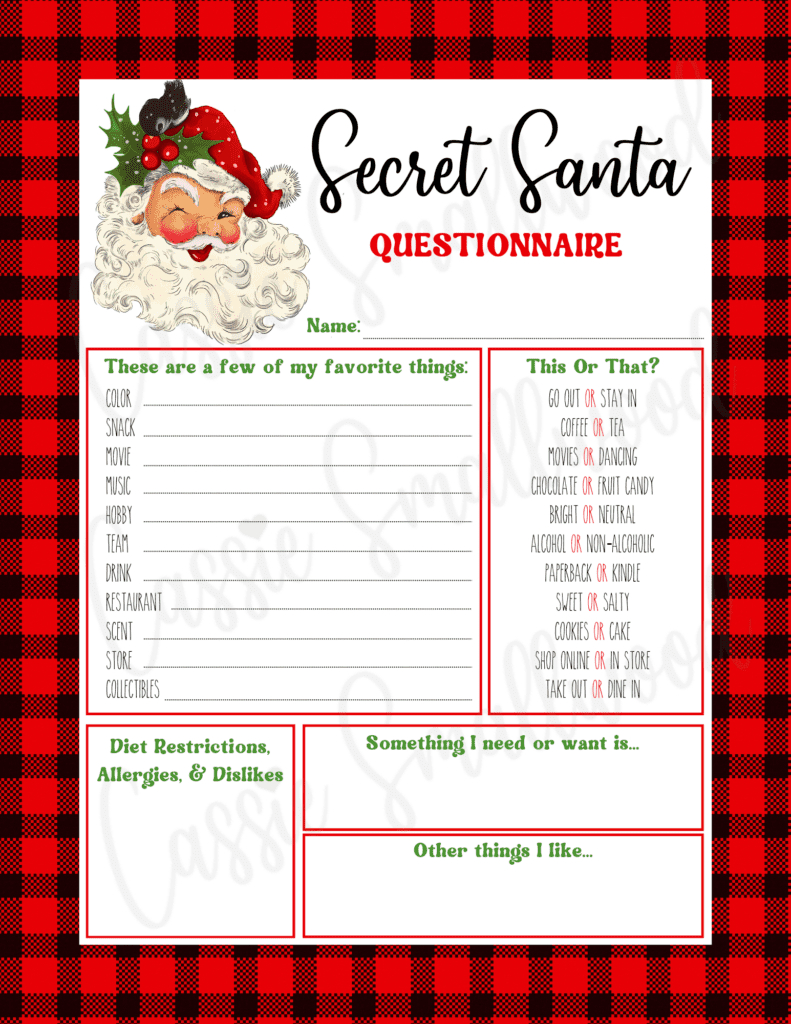 Secret Santa Survey Uncelebrated Shopping Questionnaire with Secret Santa Form Free Printable