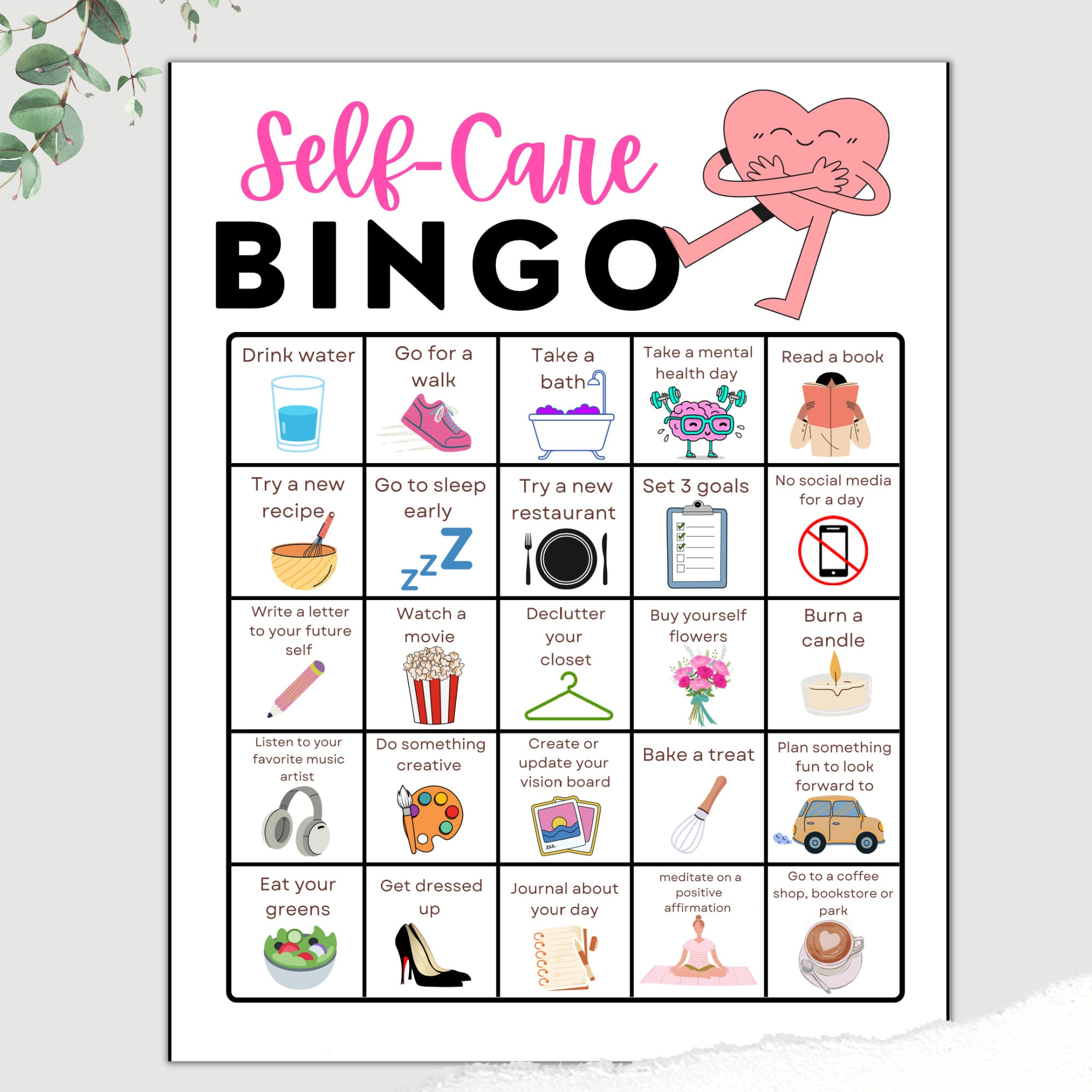 Self-Care Bingo, Druckbare Selbstfürsorge, Digitale Download Für inside Self Care Bingo Card