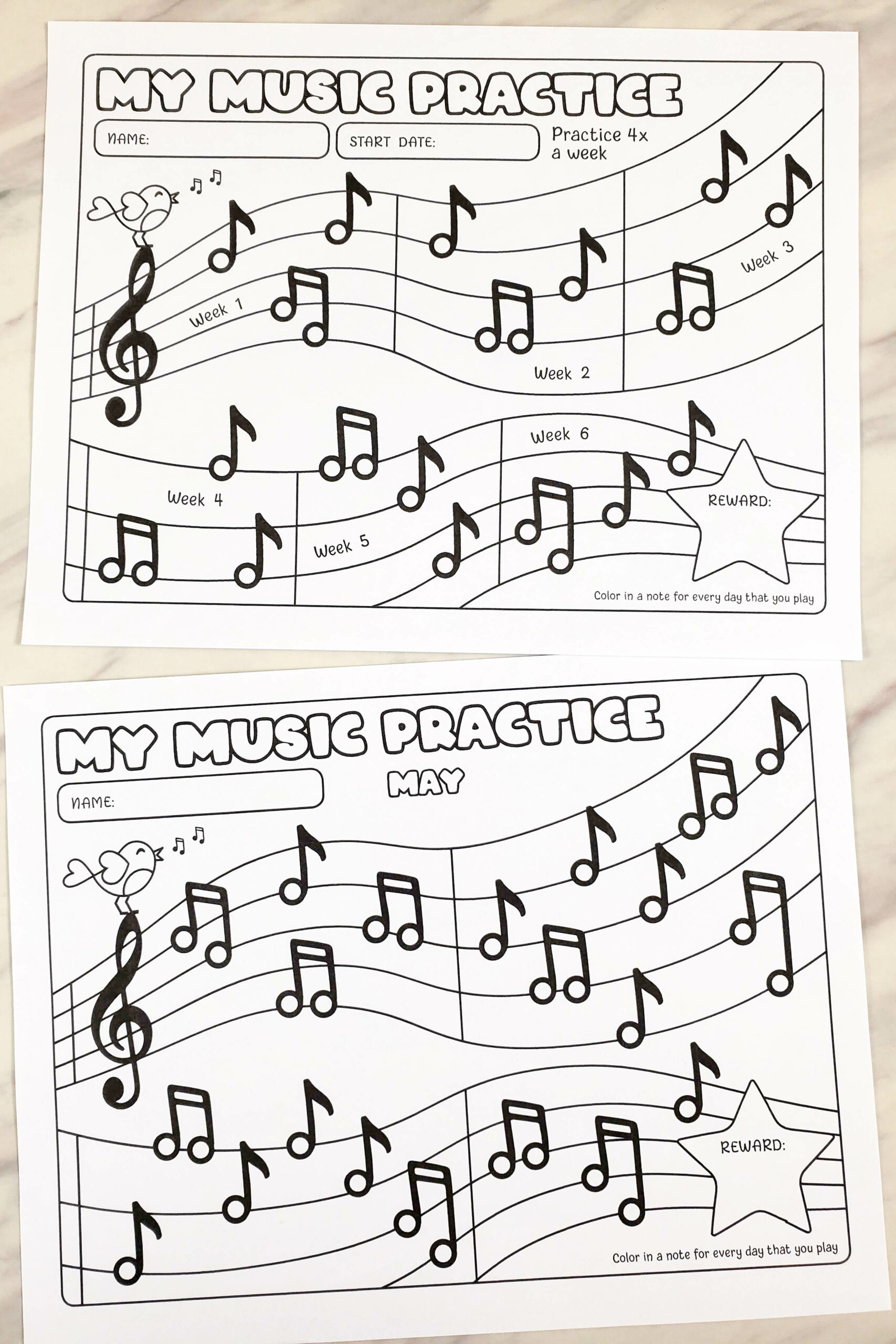 Shop: Music Practice Tracker - Primary Singing within Music Practice Chart Printable Free
