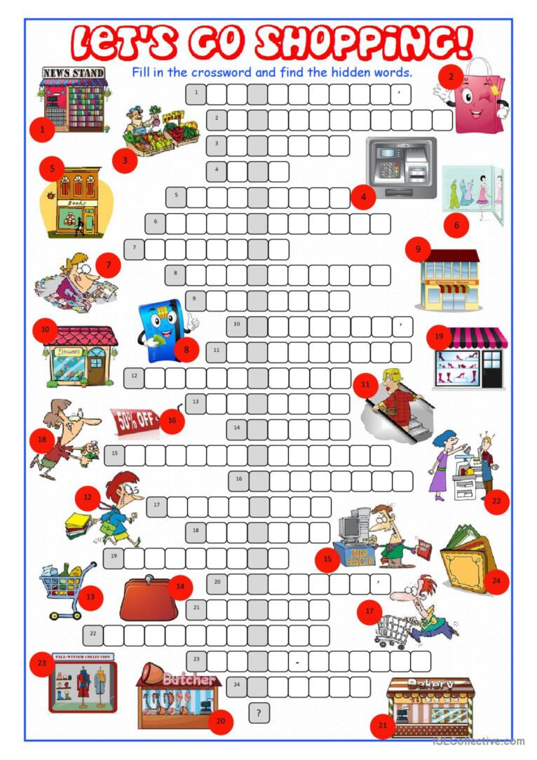 Shopping Crossword Puzzle Crossword: English Esl Worksheets Pdf &amp;amp; Doc with Esl Crossword Puzzle Printable