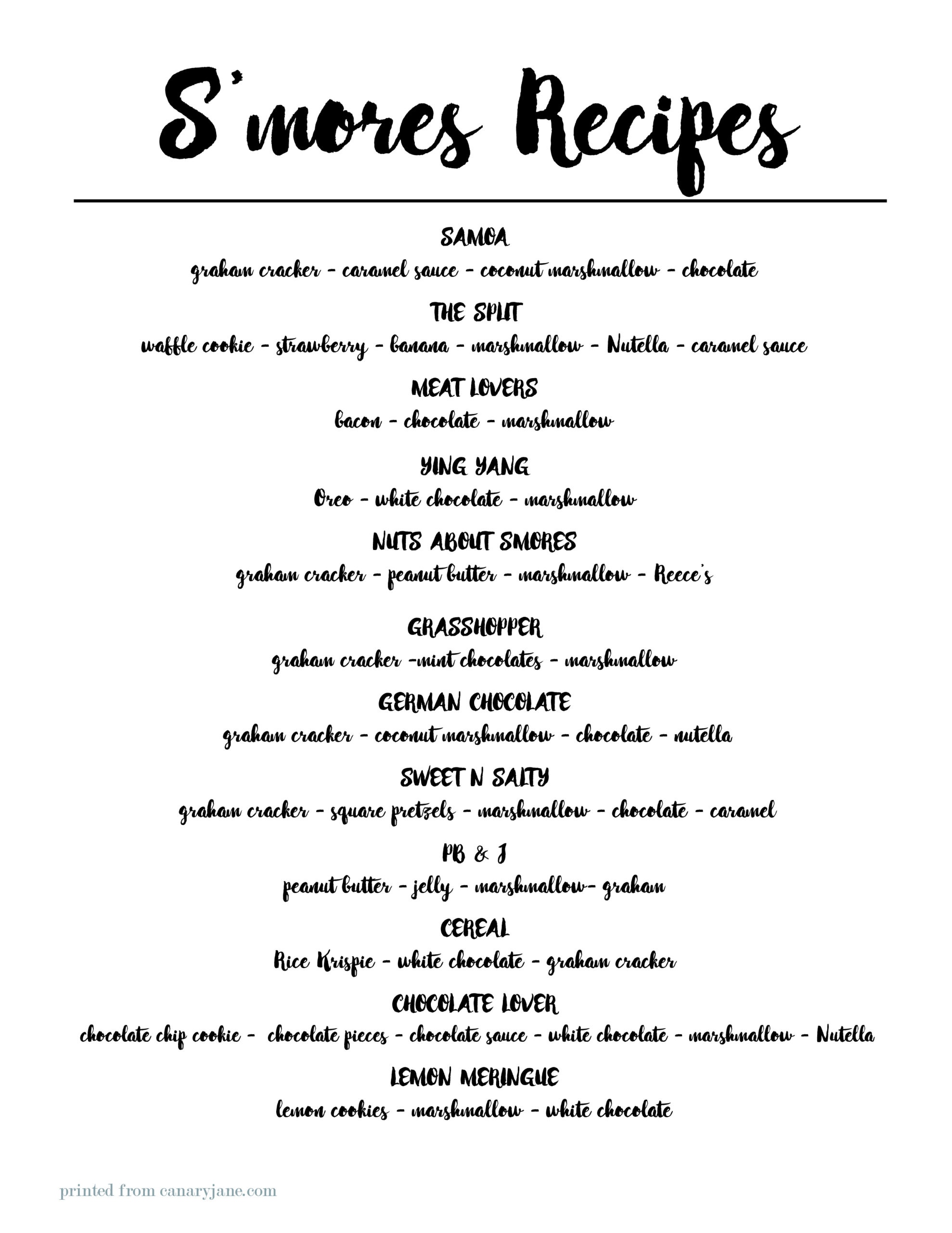 Smores Recipe Free Printable-01 – Canary Jane regarding Free Printable&amp;amp;#039;s Mores Menu