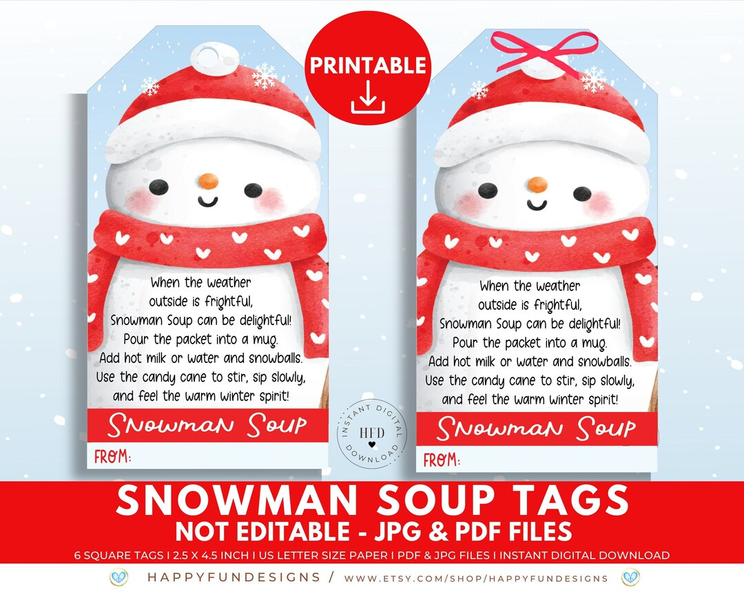 Snowman Soup Tag Printable, Snowman Soup Treat Bag Topper in Free Printable Snowman Soup Labels