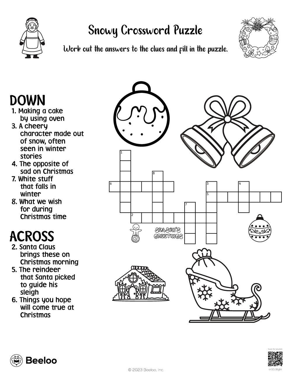 Snowy Crossword Puzzle • Beeloo Printable Crafts And Activities inside Winter Crossword Puzzle Printable