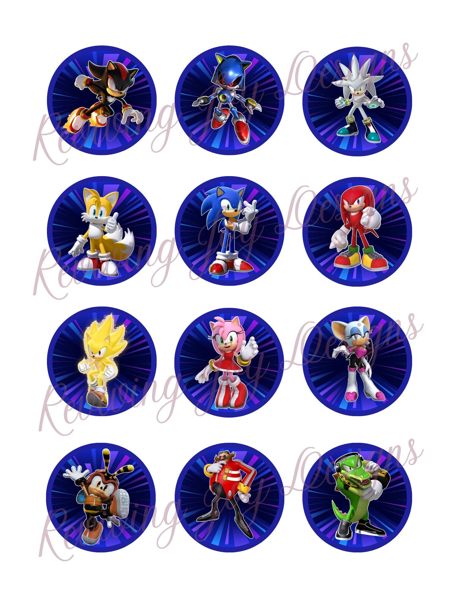 Sonic Cupcake Toppers, Sonic The Hedgehog, Super Sonic, Geburtstag, Party Favor Tags, Digital, Printable, Instant Download, Stickers with Free Printable Sonic Cupcake Toppers Printable
