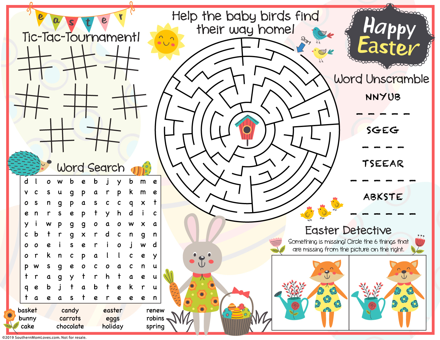 Southern Mom Loves: Printable Easter Game Placemats For Your Kids for Free Printable Easter Placemats