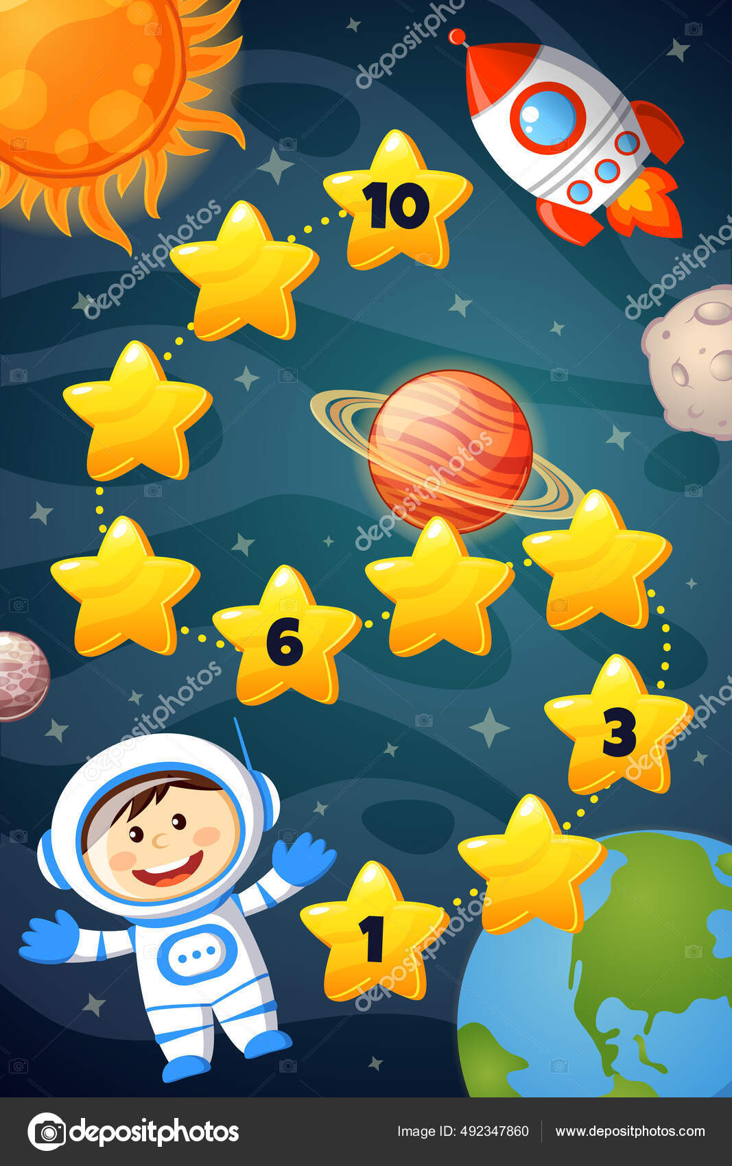 Space Cosmonaut Rocket Sun Moon Write Missing Numbers throughout Spaceship Missing Numbers Worksheet