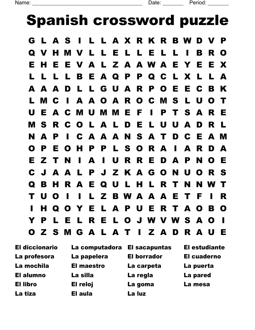 Spanish Crossword Puzzle Word Search - Wordmint within Free Printable Crossword Puzzles in Spanish