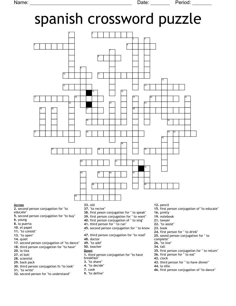 Spanish Crossword Puzzle - Wordmint inside Free Printable Crossword Puzzles In Spanish