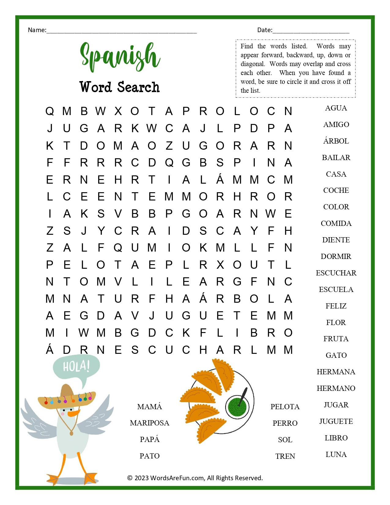 Spanish Word Search For Kids within Free Printable Word Search in Spanish