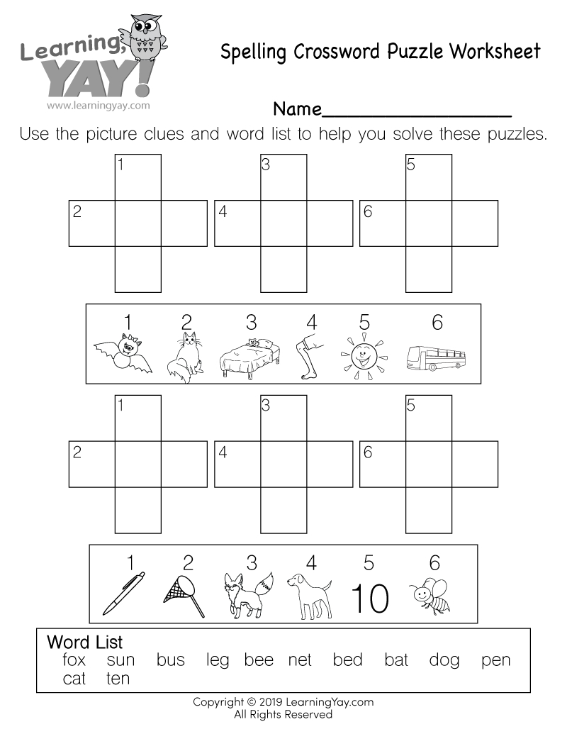 Spelling Crossword Puzzle Worksheet For 1St Grade (Free Printable) with Crossword Puzzles For First Graders Printable