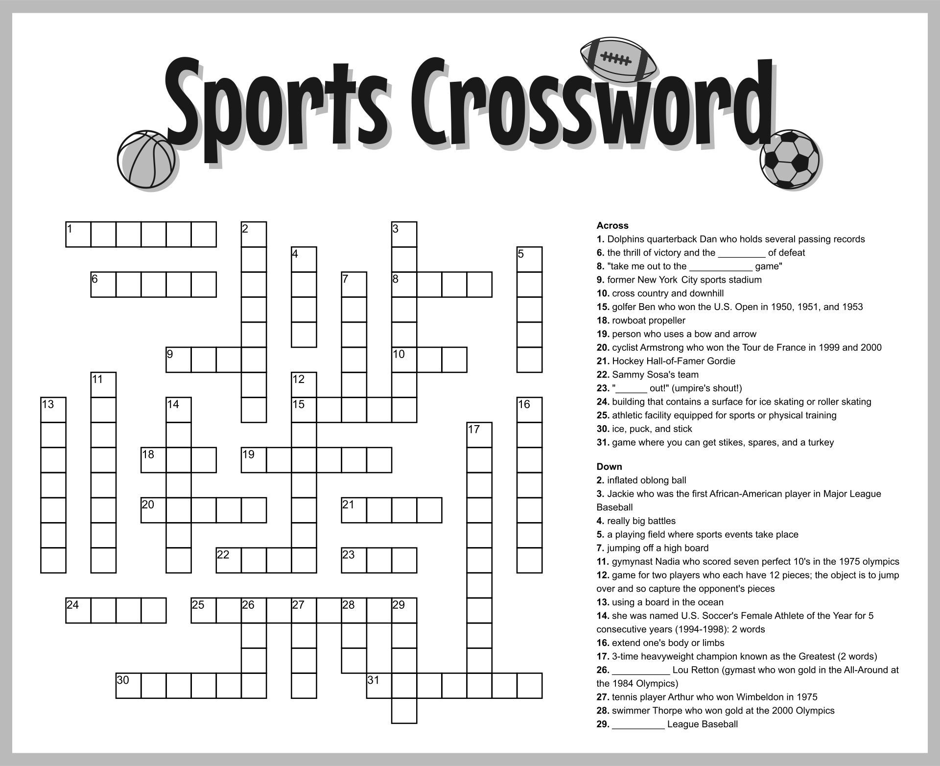 Sport Crossword - 10 Free Pdf Printables | Printablee pertaining to Printable Crossword Puzzles Sports