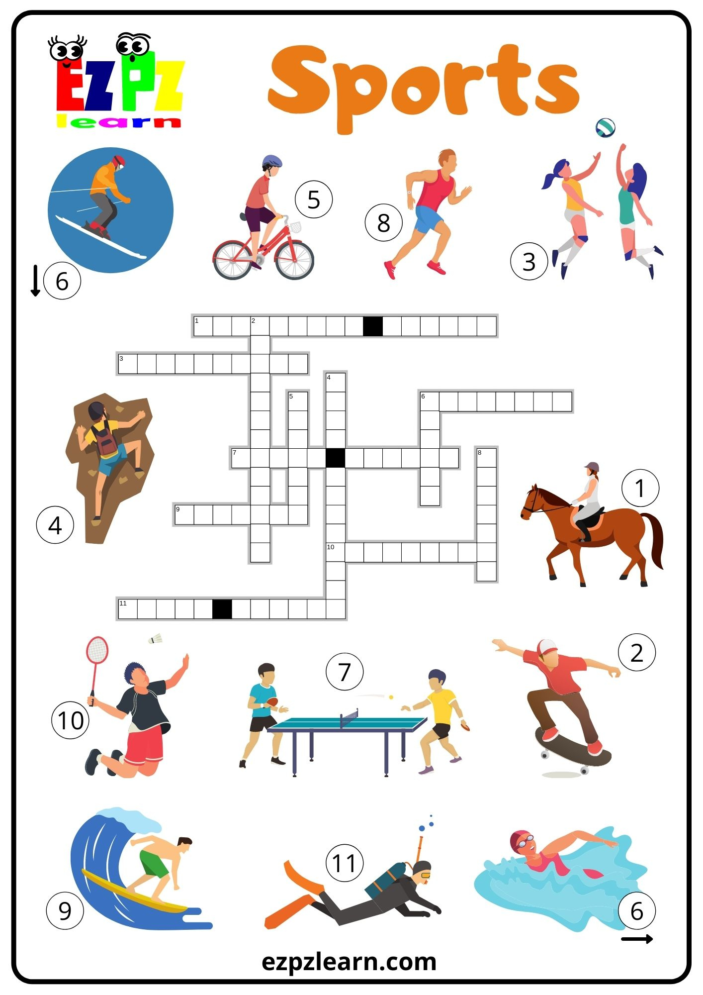 Sports Crossword 1 - Ezpzlearn within Sports Crosswords Printable