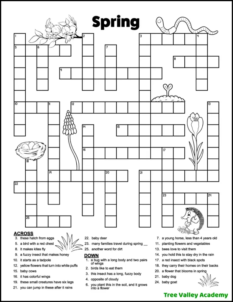 Spring Crossword Puzzles For Kids - Tree Valley Academy in Free Printable Spring Crossword Puzzles