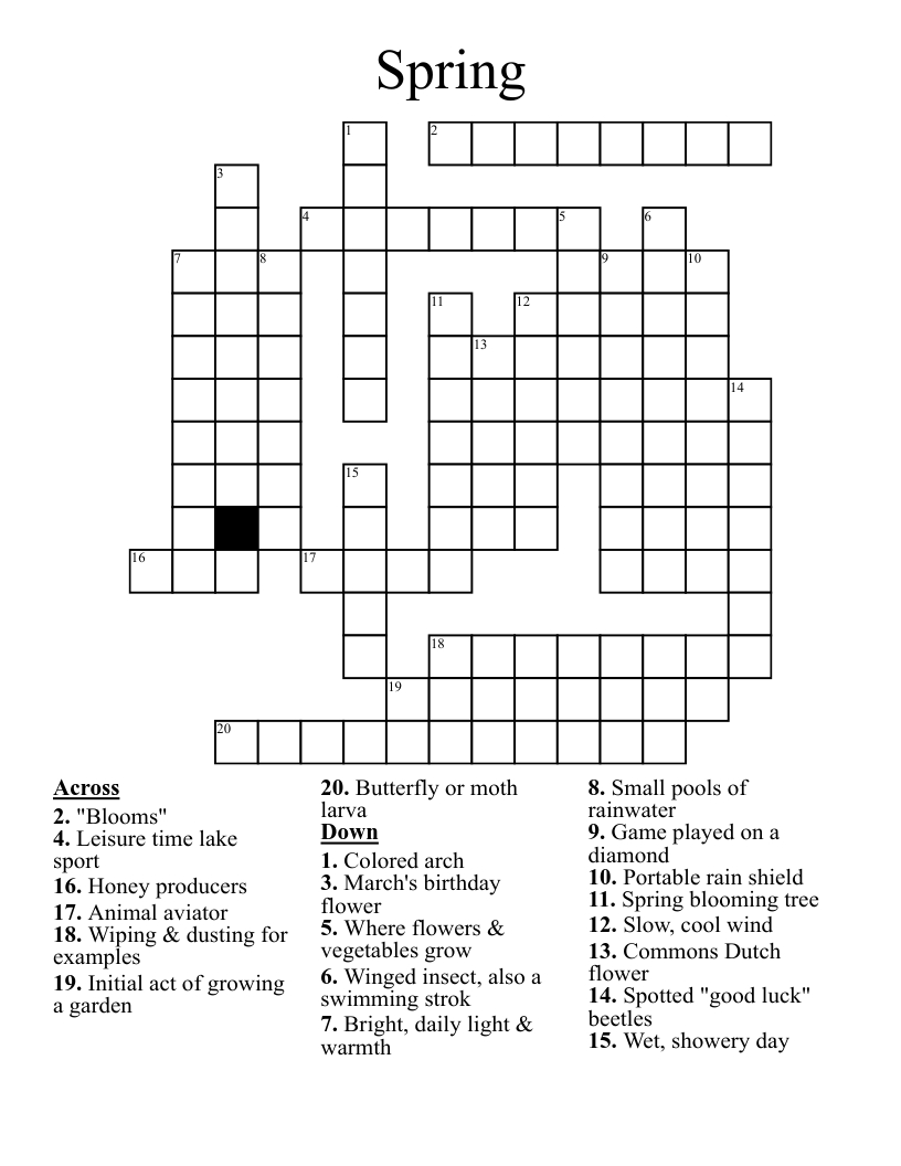 Spring Crossword - Wordmint regarding Free Printable Spring Crossword Puzzles