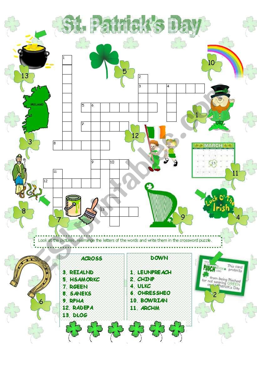 St. Patrick´s Day Crossword - Esl Worksheetanna P with St Patrick&amp;#039;S Day Crossword Puzzles Printable