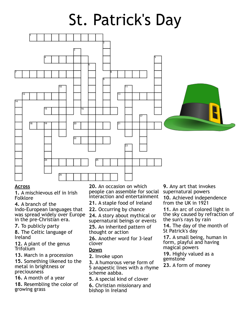 St. Patrick&amp;#039;S Day Crossword - Wordmint within St Patrick&amp;amp;#039;s Day Crossword Puzzles Printable