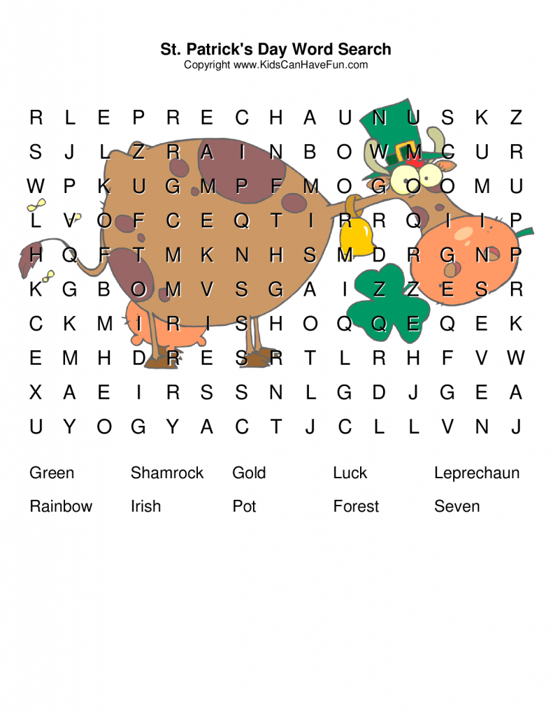 St. Patrick&amp;#039;S Day Puzzles For Kids, Crossword, Word Search throughout St Patrick&amp;#039;S Day Crossword Puzzles Printable