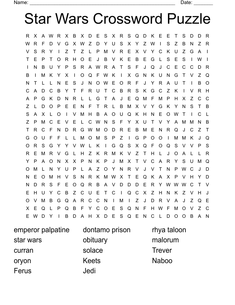 Star Wars Crossword Puzzle Word Search - Wordmint with regard to Star Wars Crossword Puzzles Printable