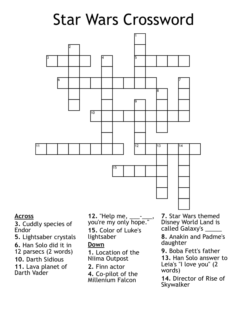 Star Wars Crossword - Wordmint within Star Wars Crossword Puzzles Printable