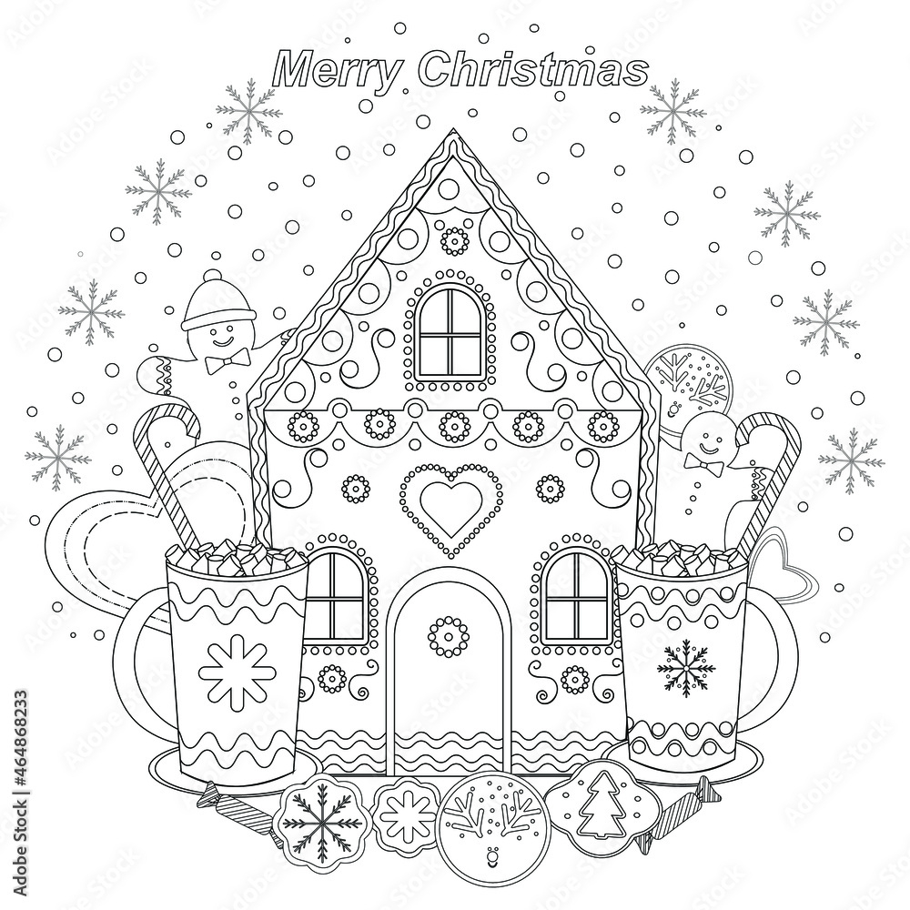 Stock-Vektorgrafik „Coloring Book. Festive, Fabulous Christmas intended for Gingerbread House Candy Printables