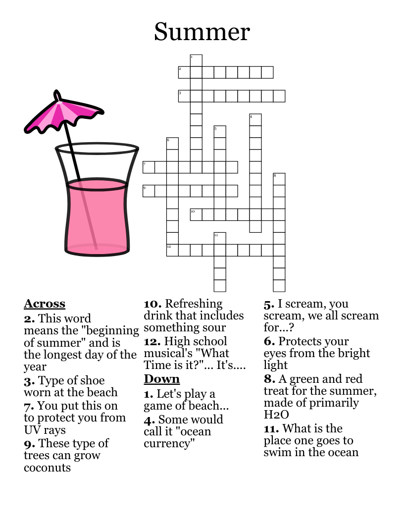 Summer Crossword - Wordmint intended for Summer Crossword Printable