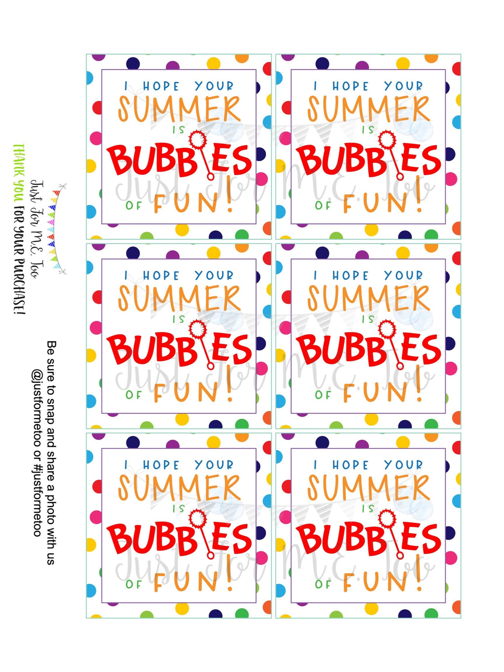 Summer Printable, Bubble Gift Tag, Summer Bubbles, Kids Tag with Free Printable Bubble Tags