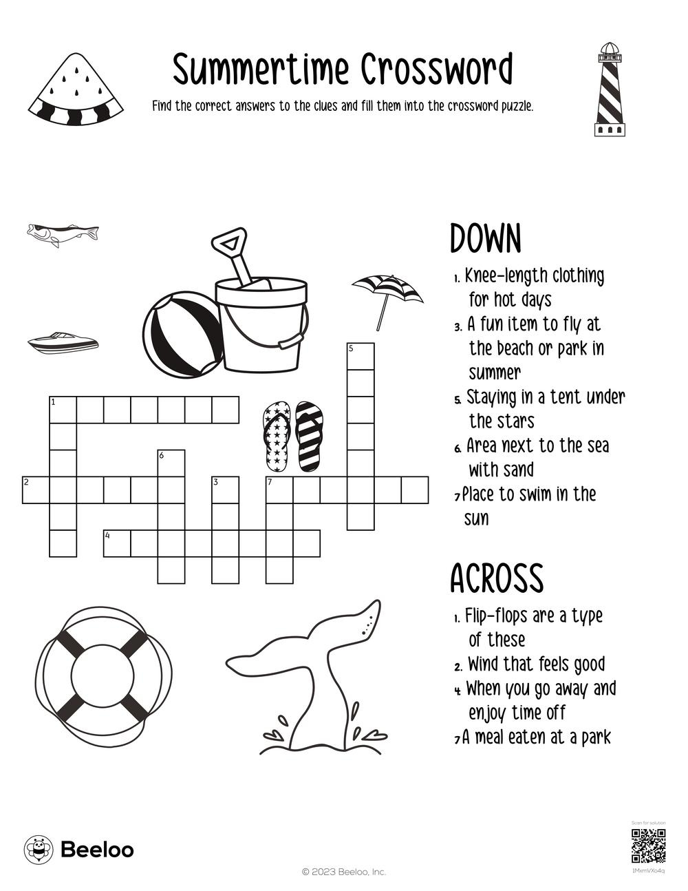 Summer-Themed Crossword Puzzles • Beeloo Printable Crafts And throughout Summer Crossword Puzzle Printable