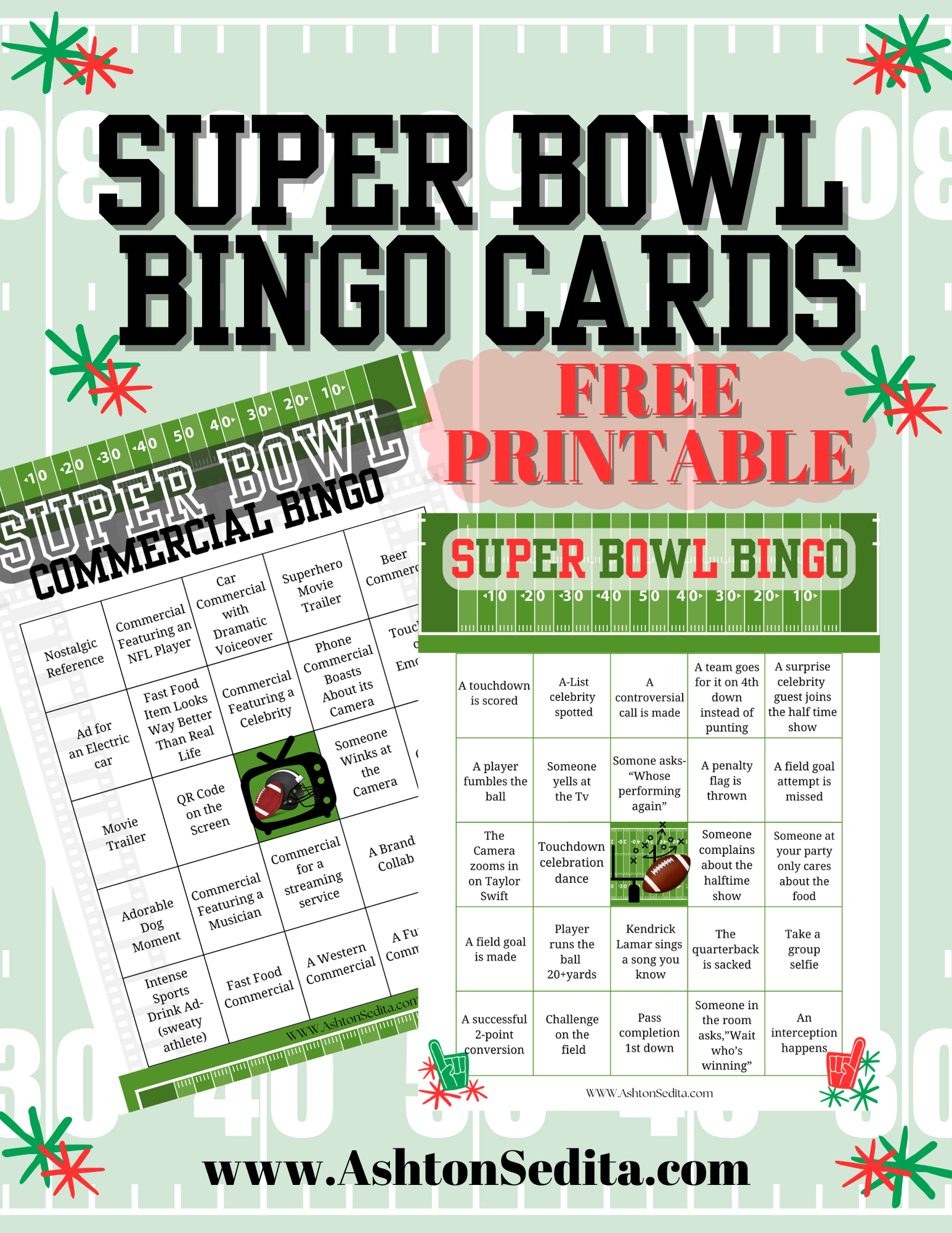 Super Bowl Bingo: 2025 Edition- Free Printable - Ashton Sedita intended for Super Bowl Bingo Cards 2025 Printable