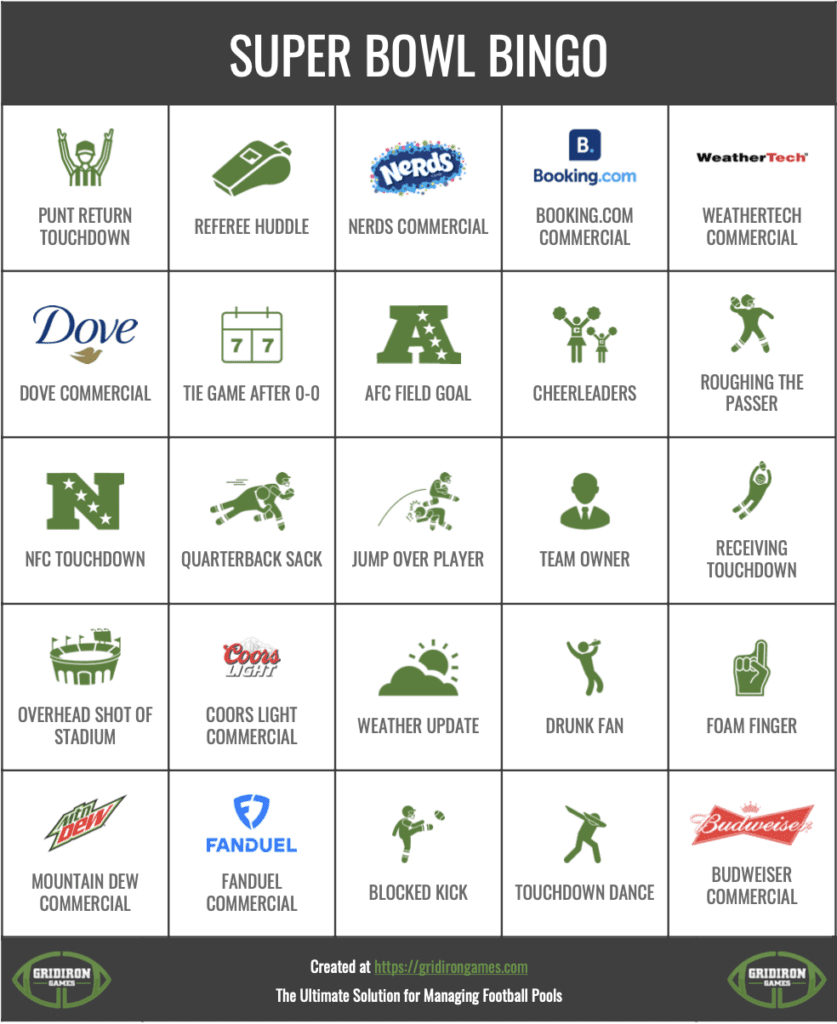 Super Bowl Bingo 2025 Free Printable Cards - Commercial Bingo pertaining to Super Bowl Bingo Cards 2025 Printable