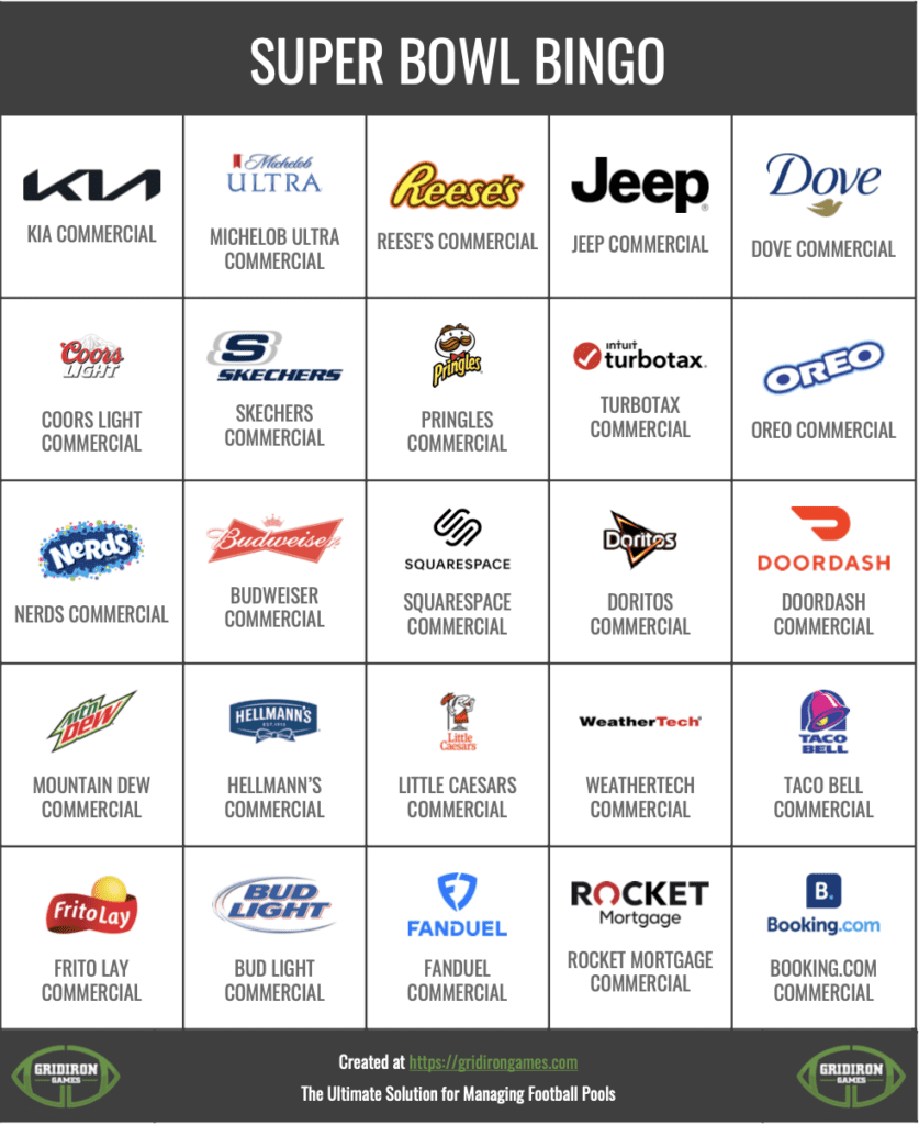 Super Bowl Bingo 2025 Free Printable Cards - Commercial Bingo regarding Super Bowl Bingo Cards 2025 Printable