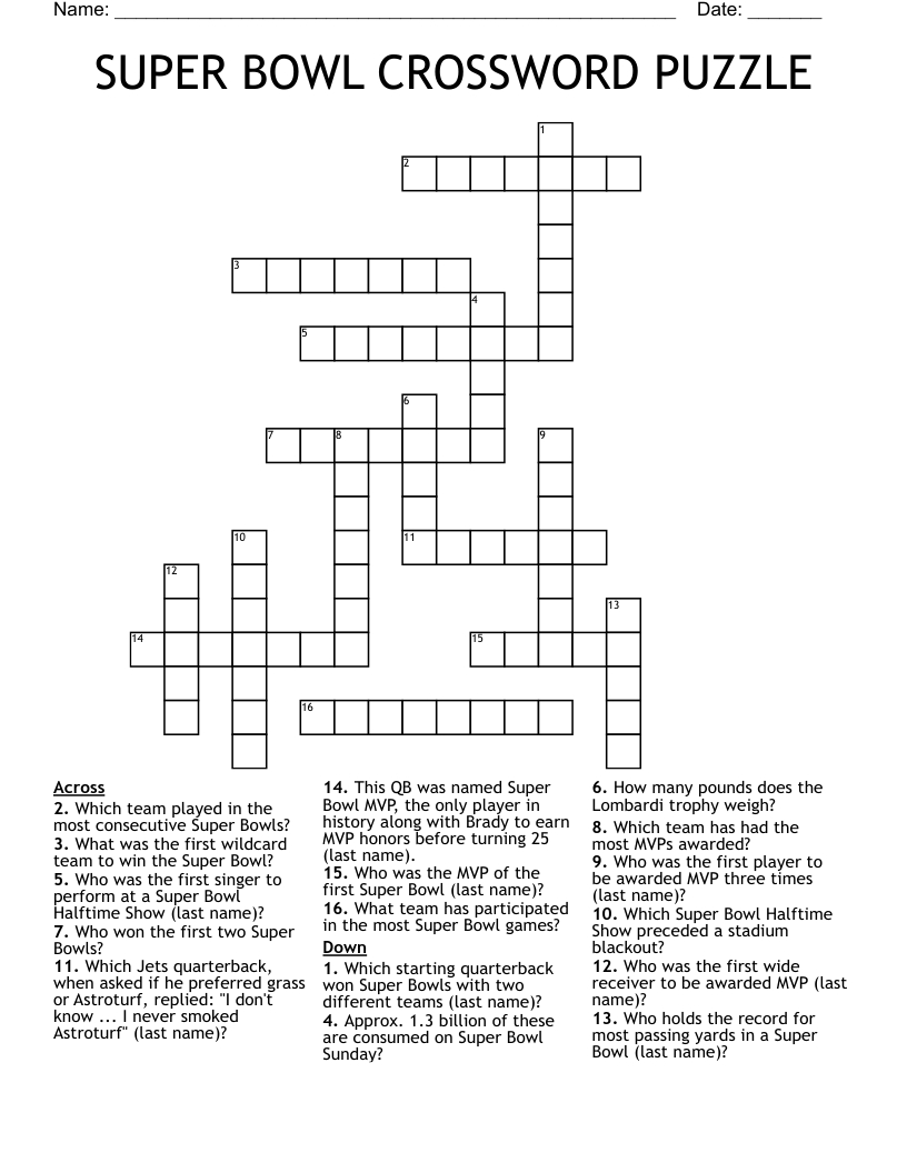 Super Bowl Crossword Puzzle - Wordmint regarding Super Bowl Crossword Puzzle Printable
