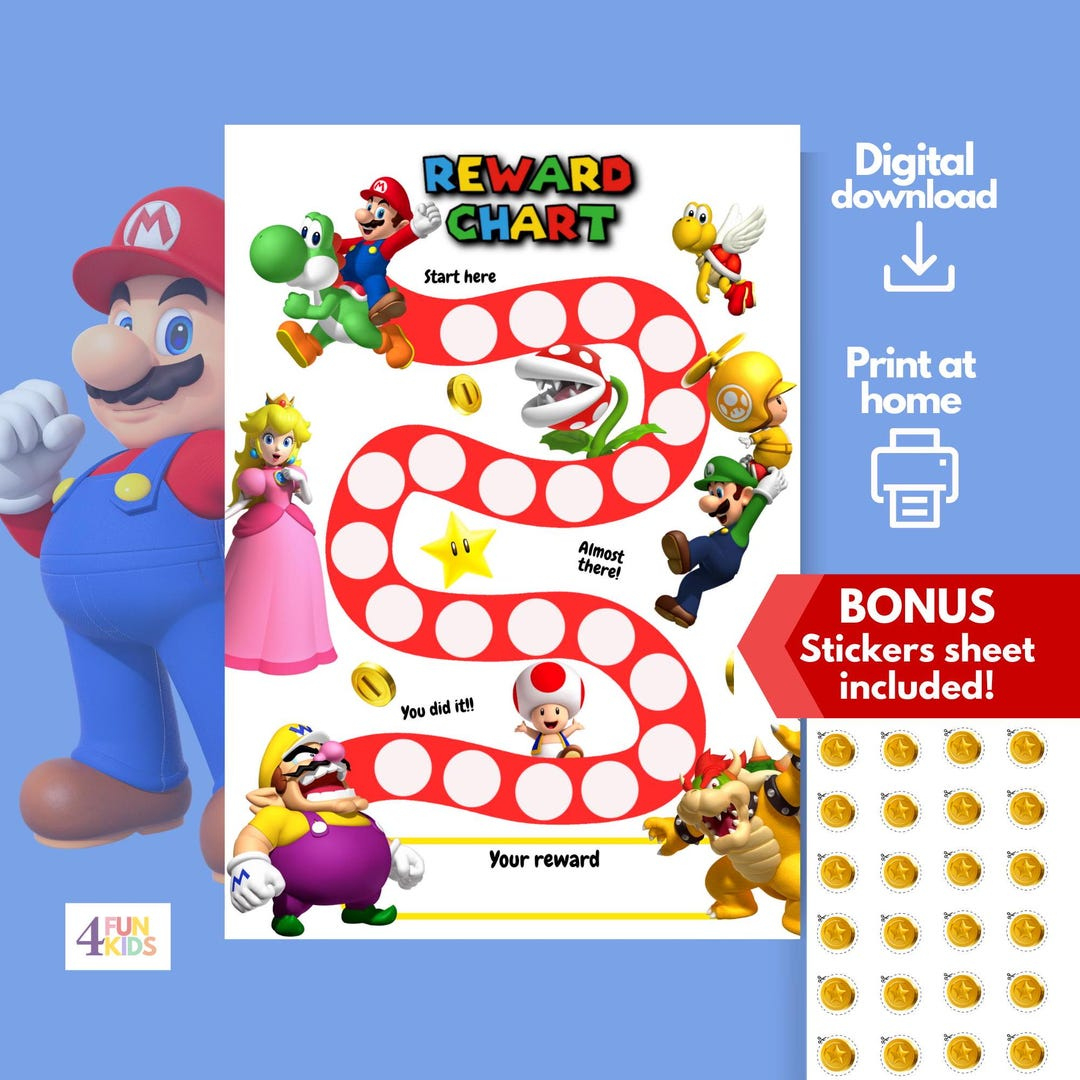 Super Mario Reward Chart | Printable Mario Behavior Chart | Daily in Free Printable Super Mario Reward Chart Printable