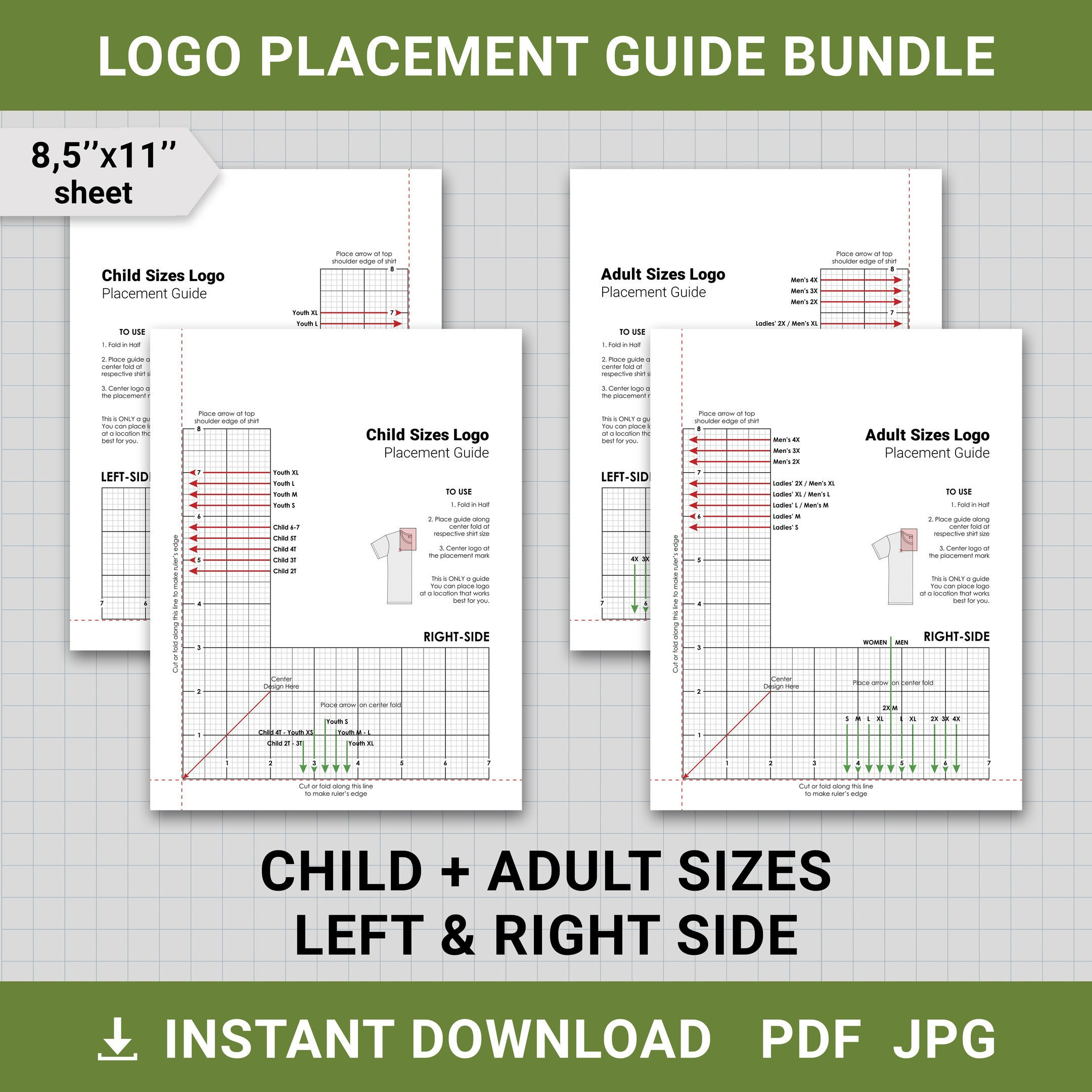 T-Shirt Embroidery Logo Placement Guides, Bundle, Adult Size intended for Printable Embroidery Placement Guide