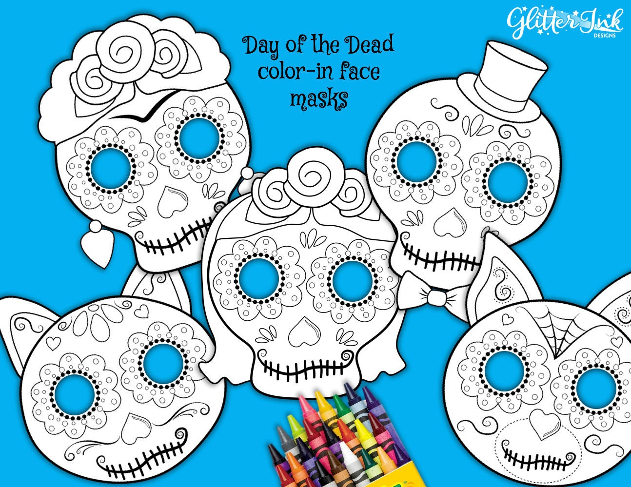 Tag Der Toten Zuckerschädel Maske, Ausmalseiten, Printable Dia De in Printable Day Of The Dead Mask
