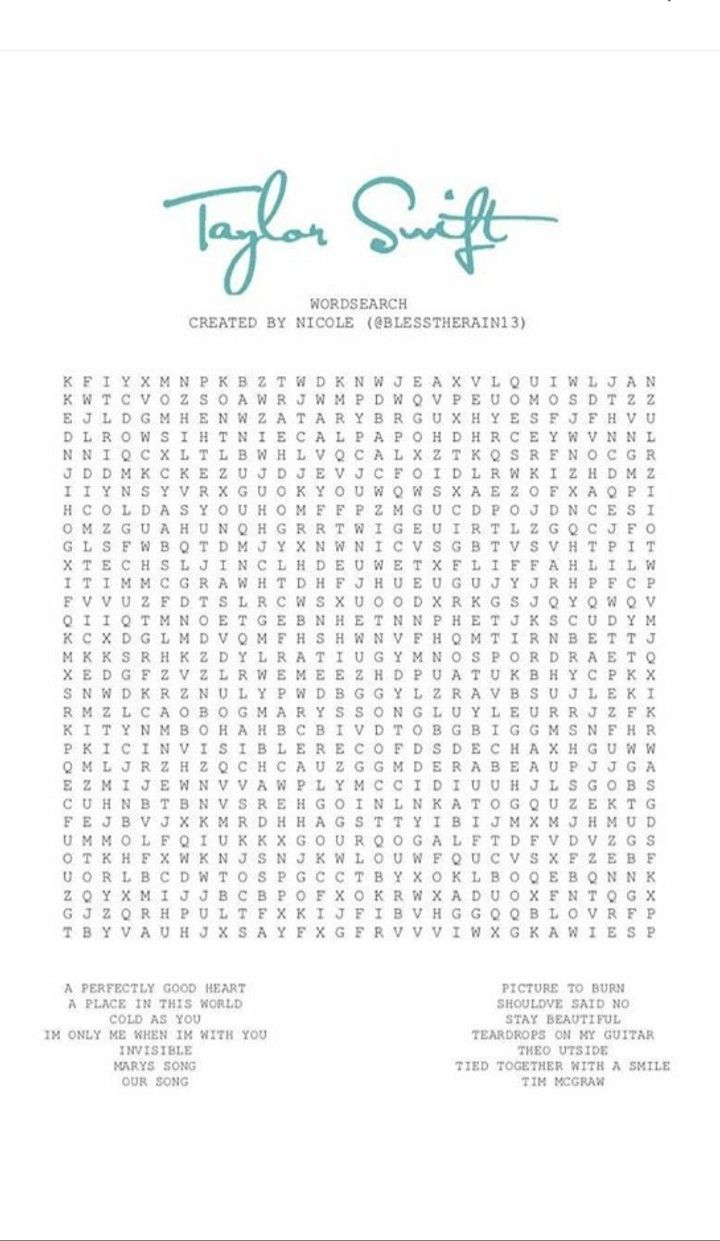 Taylor Crossword regarding Taylor Swift Crossword Printable