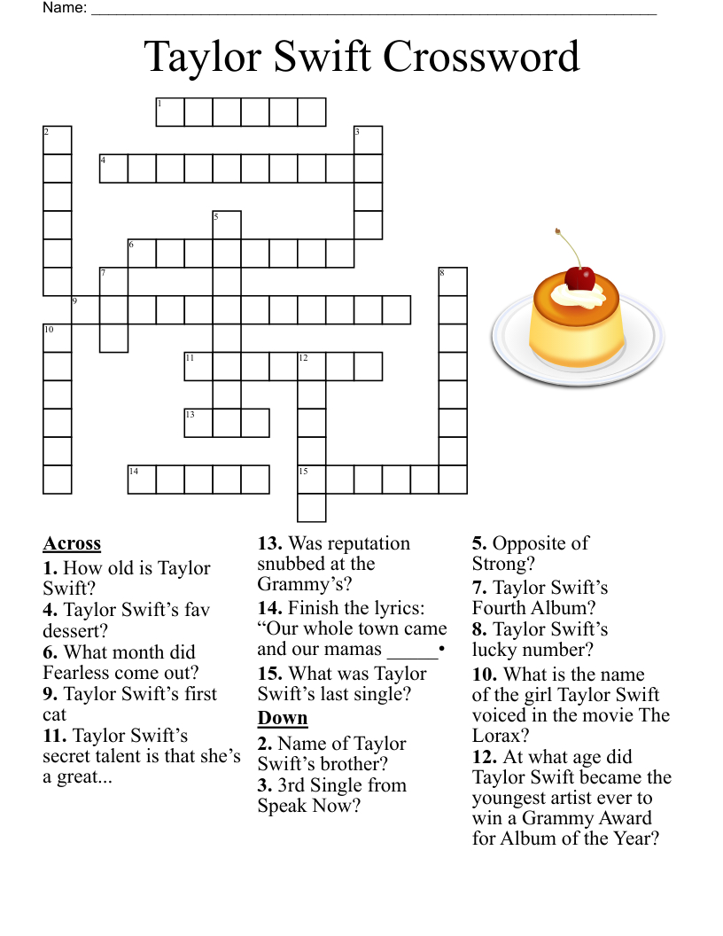 Taylor Swift Crossword - Wordmint throughout Taylor Swift Crossword Printable