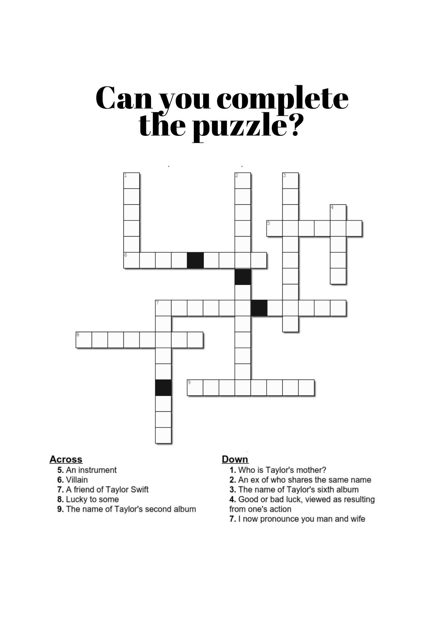 Taylor Swift Crosswords — Weeno Social | Party Planning Made Easy with regard to Taylor Swift Crossword Printable