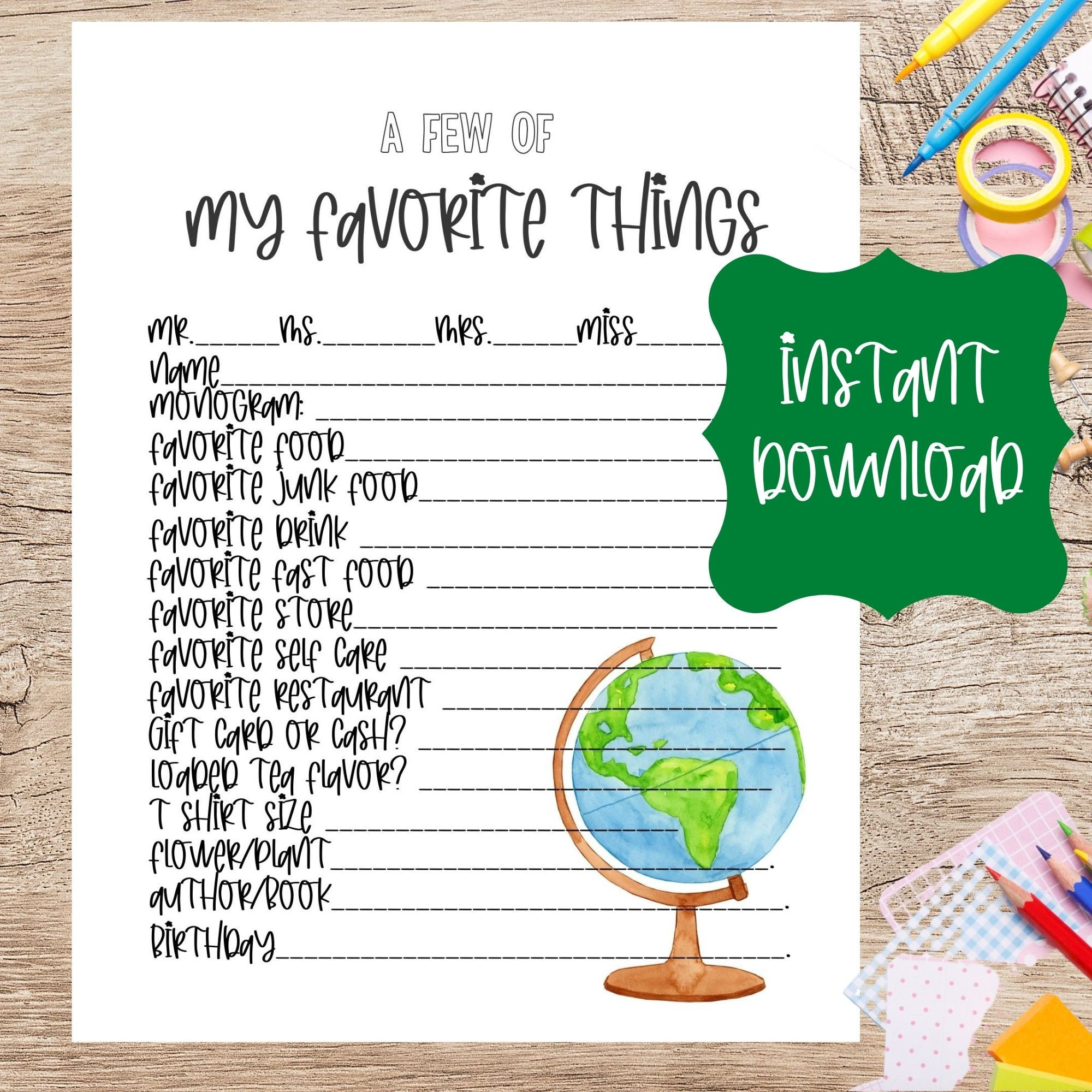 Teacher Favorite Things Printable/ Teacher Appreciation Week intended for Free Printable Teacher Favorite Things