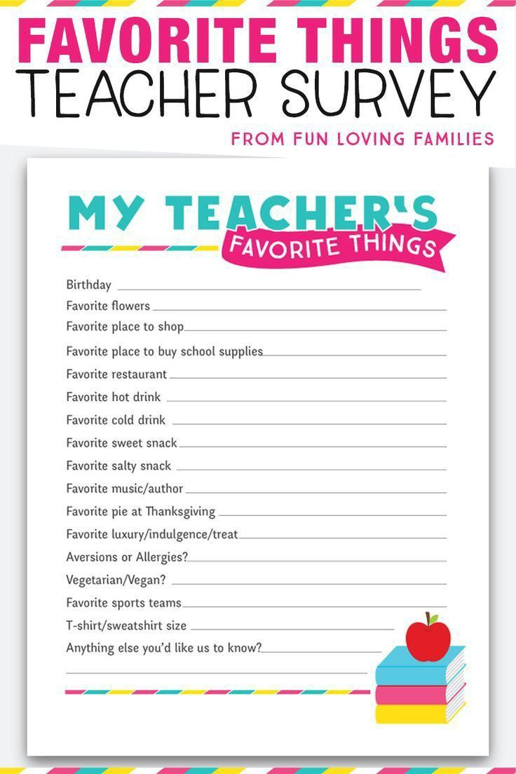 Teacher&amp;#039;S Favorite Things Survey with Teacher Favorites Questionnaire Free Printable