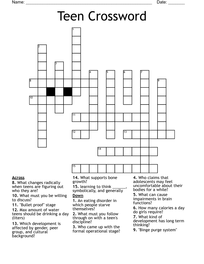 Teen Crossword - Wordmint intended for Printable Crossword Puzzles For Teenagers
