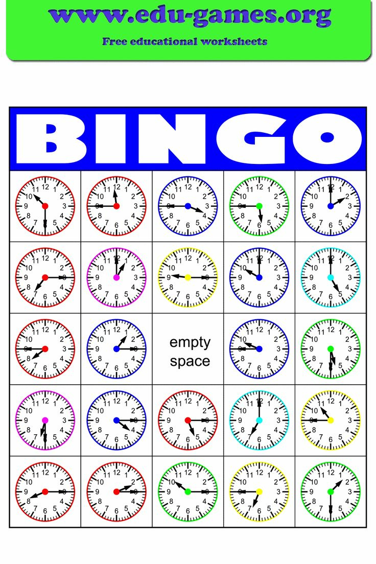 Telling Time Bingo Card Generator | Edu-Games with Educational Bingo Cards Time