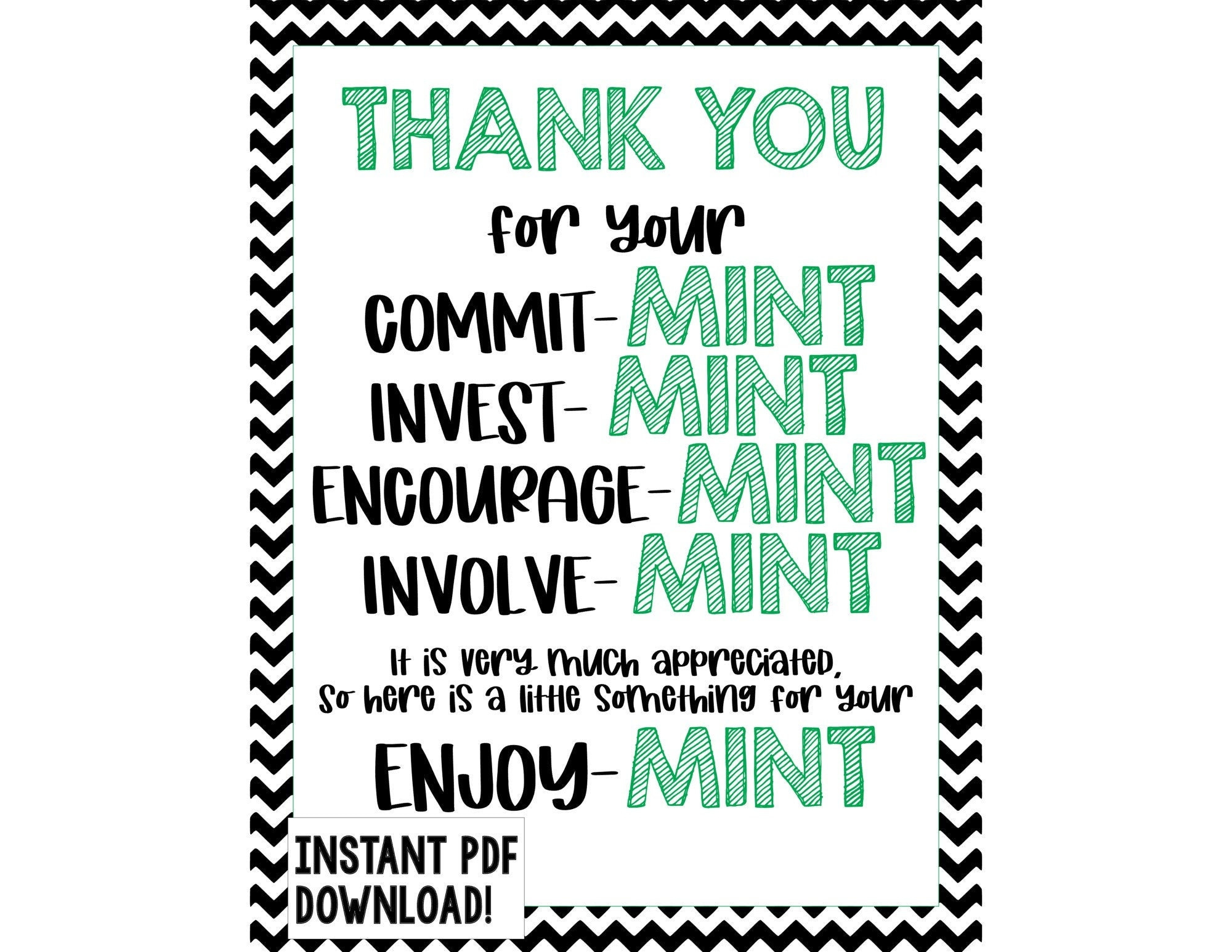 Thank You Mint Printable - Etsy Uk intended for Thank You For Your Commit Mint Free Printable