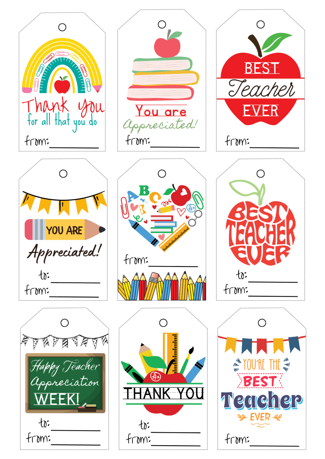 Thank You Teacher Tags Printable Free in Pdf Free Printable Teacher Appreciation Tags
