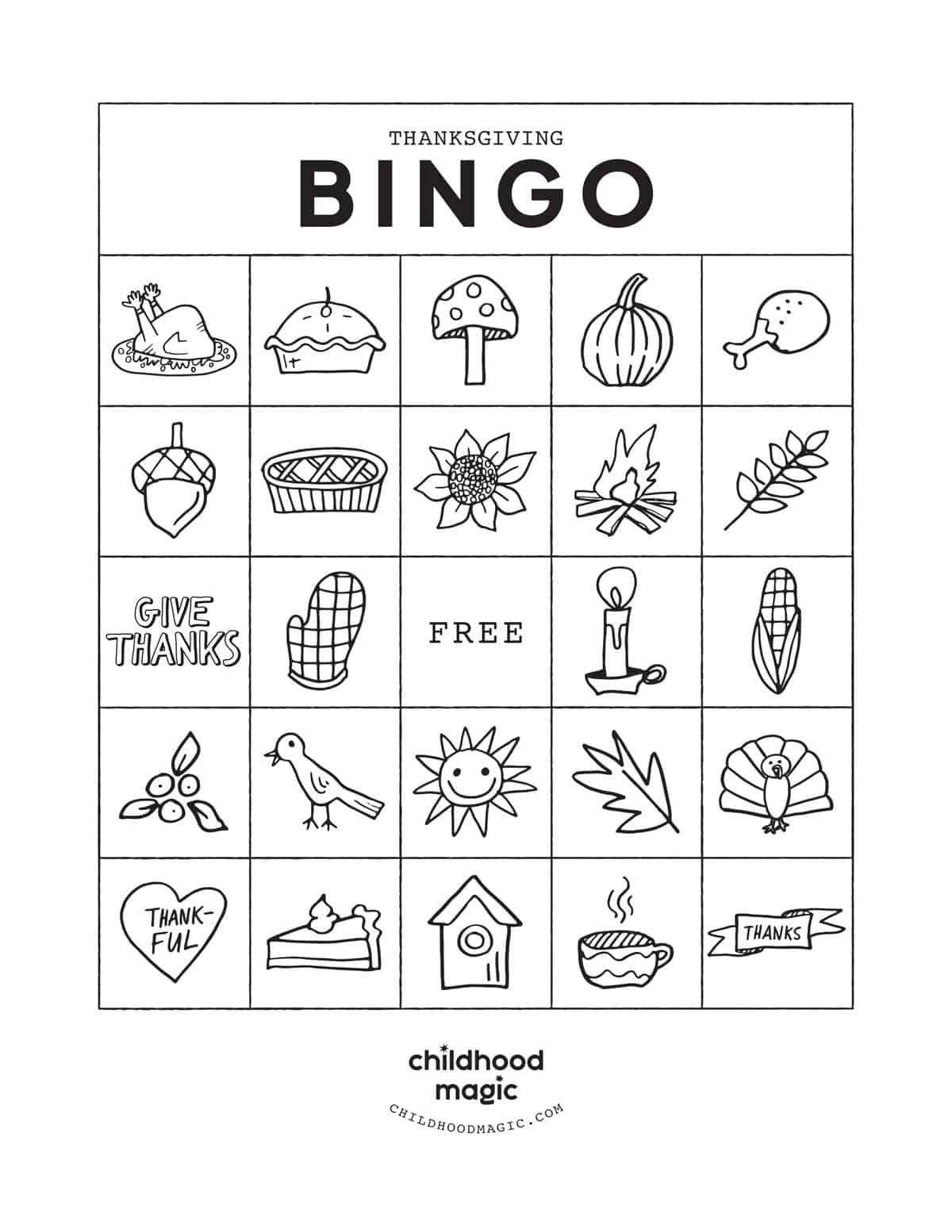 Thanksgiving Bingo - Childhood Magic regarding Free Thanksgiving Bingo Cards