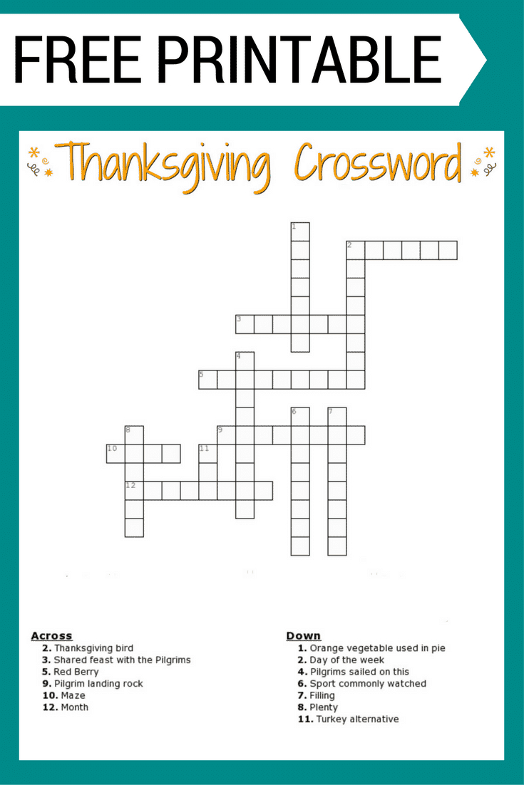 Thanksgiving Crossword Puzzle Free Printable For Kids Or Adults regarding Free Printable Thanksgiving Crossword Puzzles
