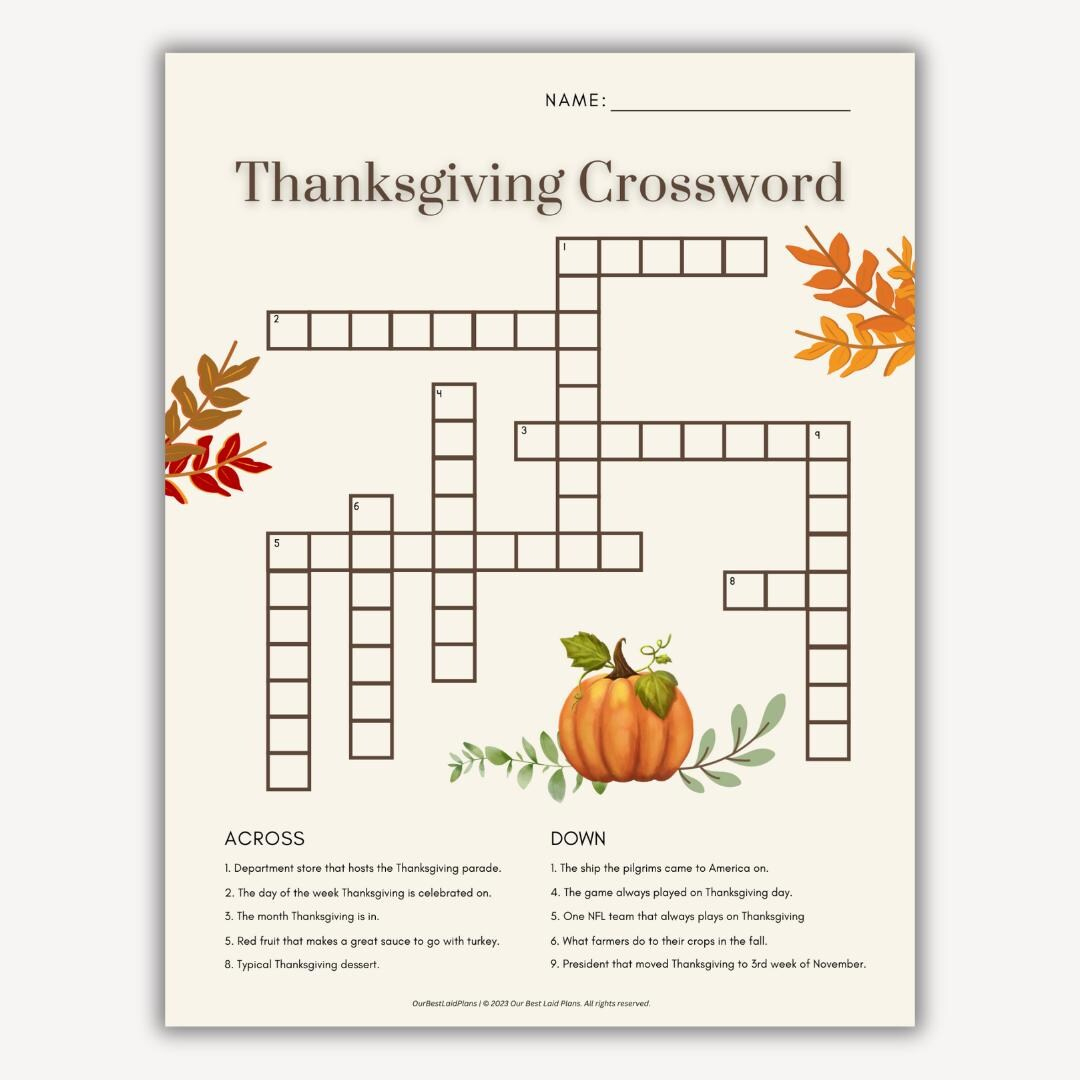 Thanksgiving Crossword Puzzle Printable Pdf Thanksgiving 2024 for Printable Thanksgiving Crossword Puzzles