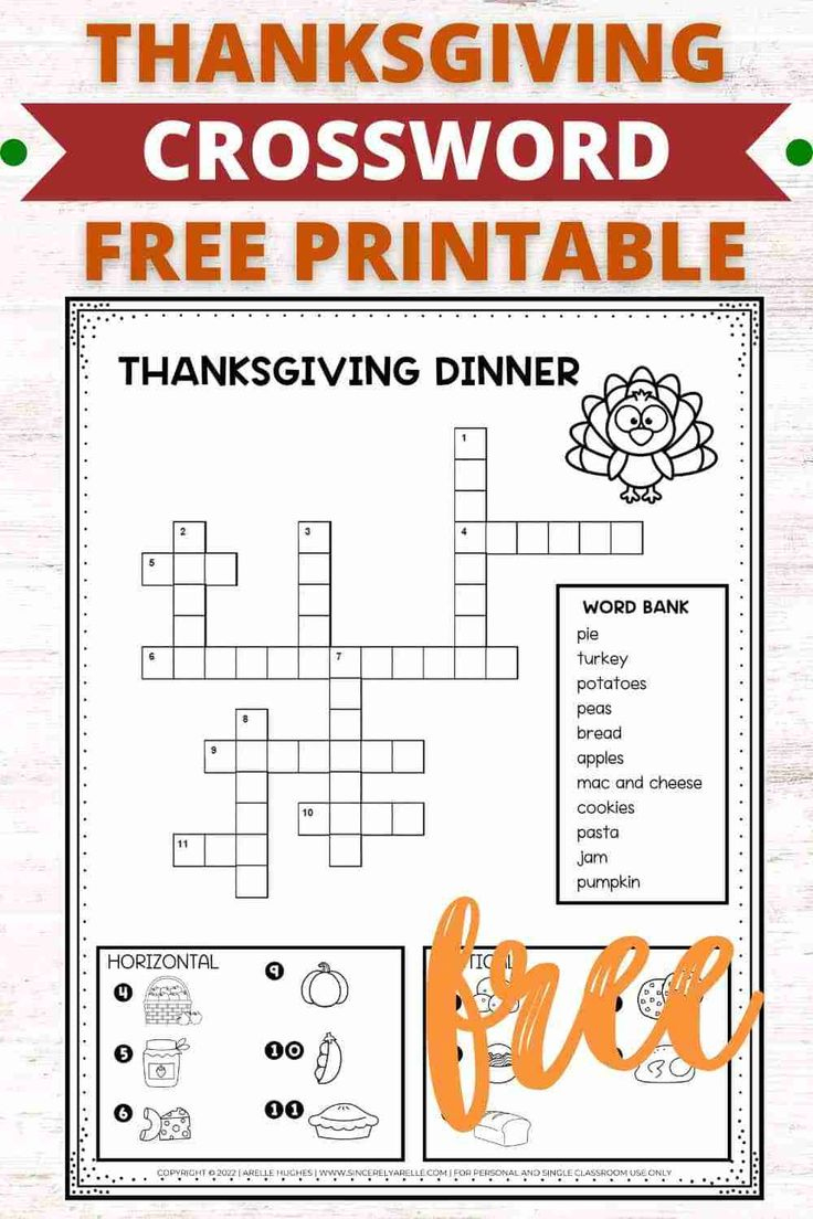 Thanksgiving Dinner Crossword Puzzle (Free Printable) - Smart pertaining to Free Printable Thanksgiving Crossword Puzzles